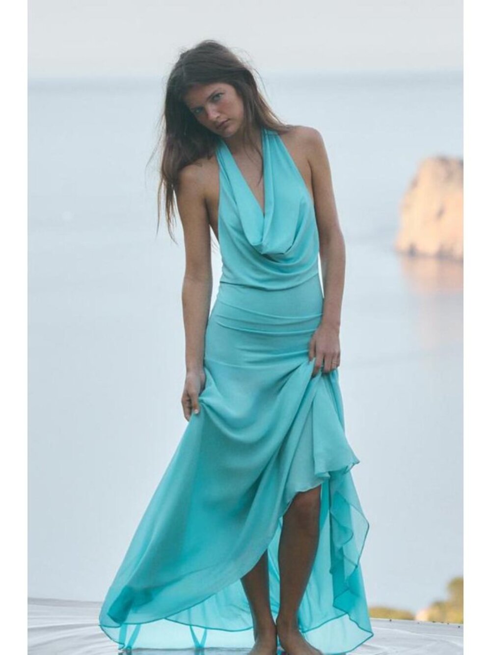 ZARA COMBINATION HALTER MIDI DRESS - Picture 5 of 8